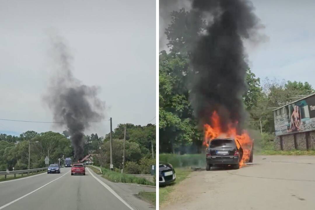 Foto: VIDEO: Vo Svinici vidieť hustý čierny dym. Pri ceste horí auto