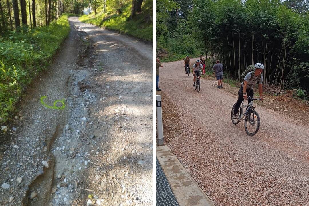 FOTO: Na výmole zabudnite. Turistickú cestu na Kláštorisko môžu cyklisti aj turisti využívať v plnej paráde