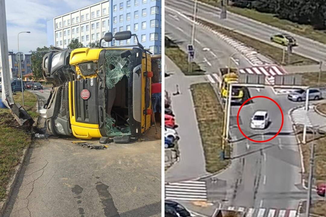 FOTO: Polícia hľadá vodiča auta, ktorý nedal prednosť Tatre na Festivalovom námestí. Tá sa následne prevrátila