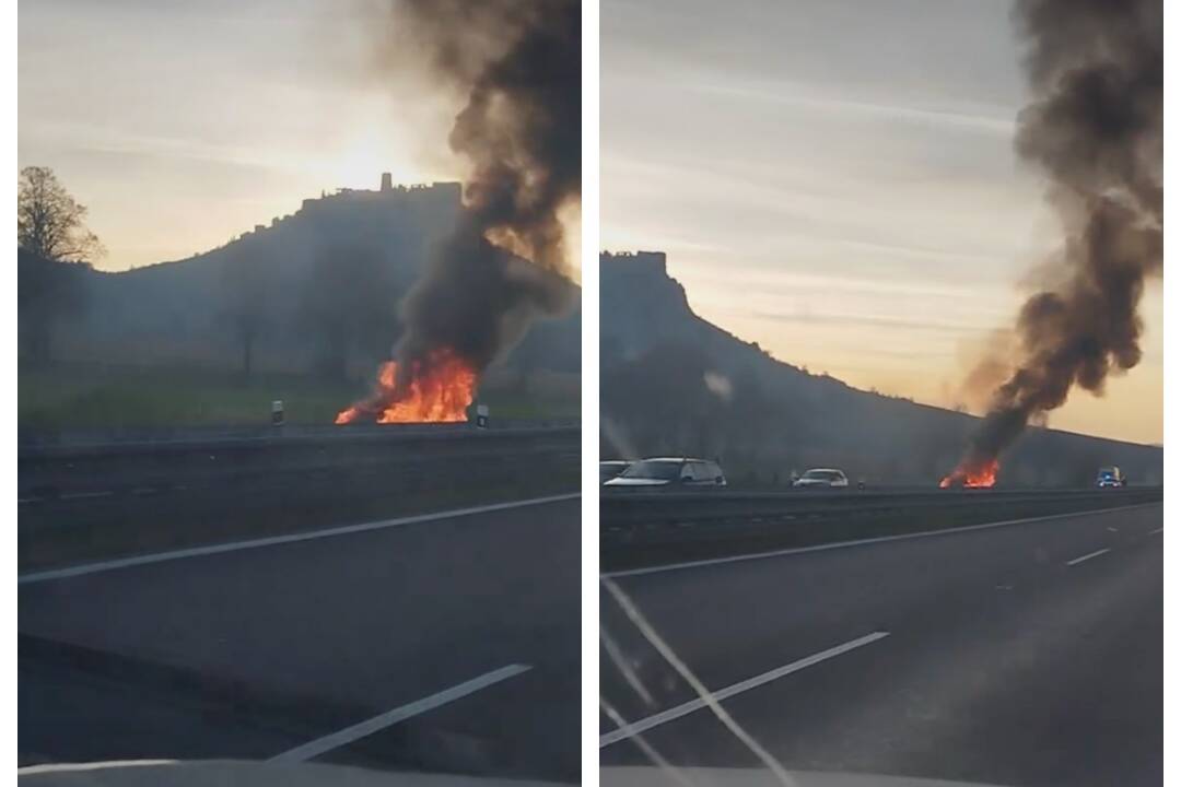 Foto: Pred tunelom Branisko v smere do Prešova horí vozidlo. Možno sa tu zdržíte