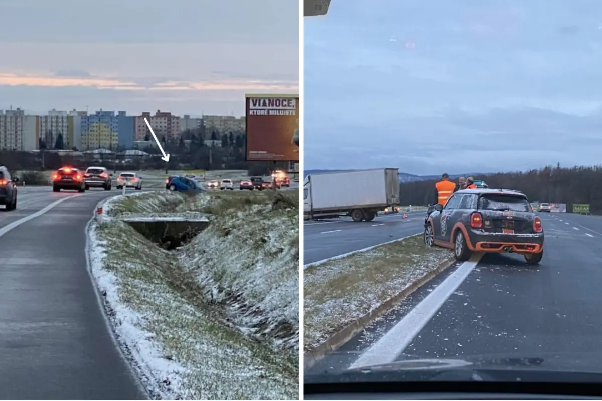 FOTO: Cesta od Zemplínskej Šíravy po Michalovce je pokrytá poľadovicou. Vodiči majú čo robiť, aby sa udržali na vozovke