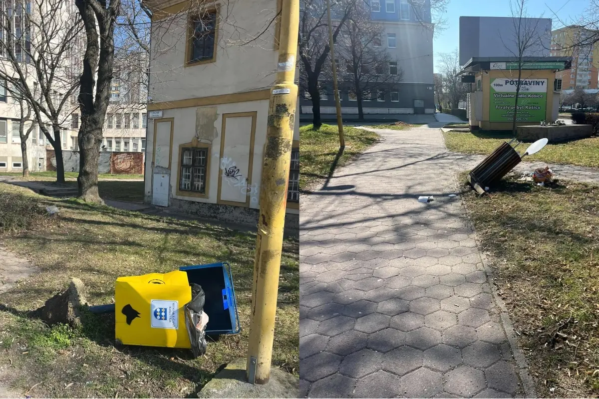 FOTO: Na Južnej triede počas noci vyčíňali vandali. Rozhádzali po zemi smetné koše, starostka mestskej časti je v šoku