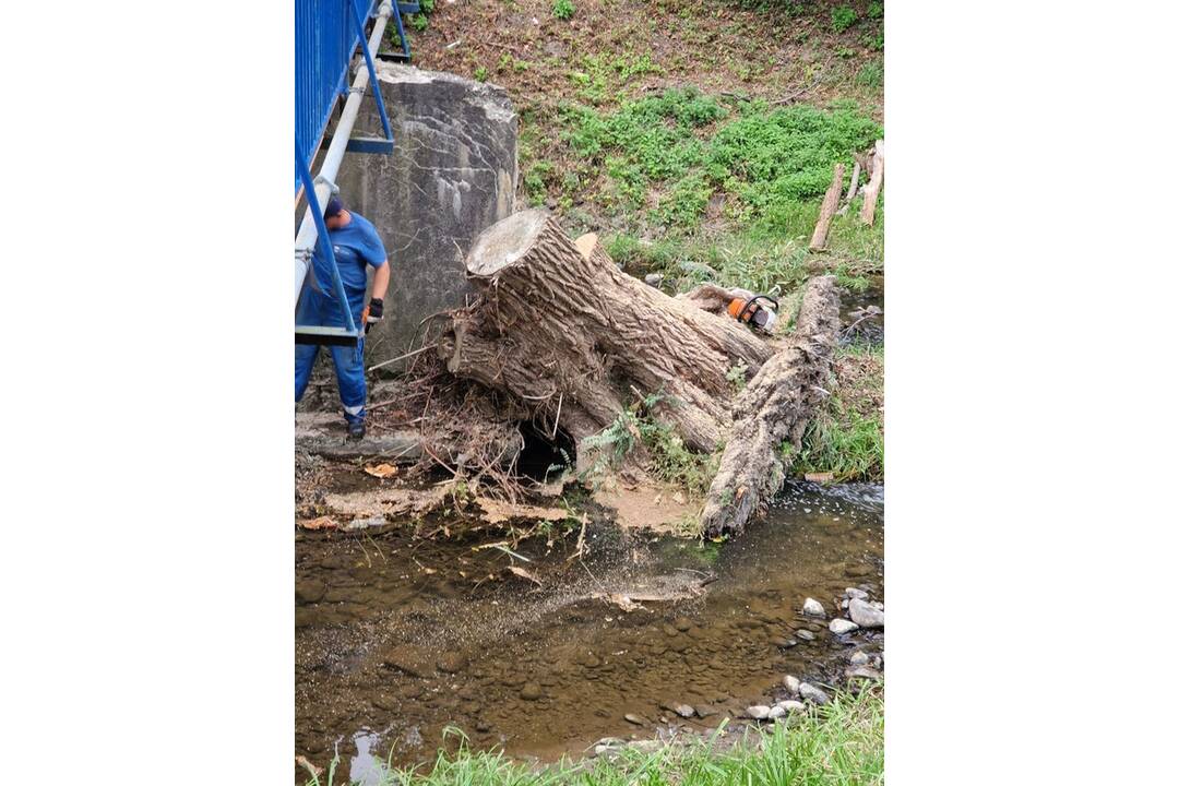 FOTO: Vodohospodári riešili kalamitnú situáciu na Sobraneckom potoku, mohutný kmeň sa zachytil o most, foto 3